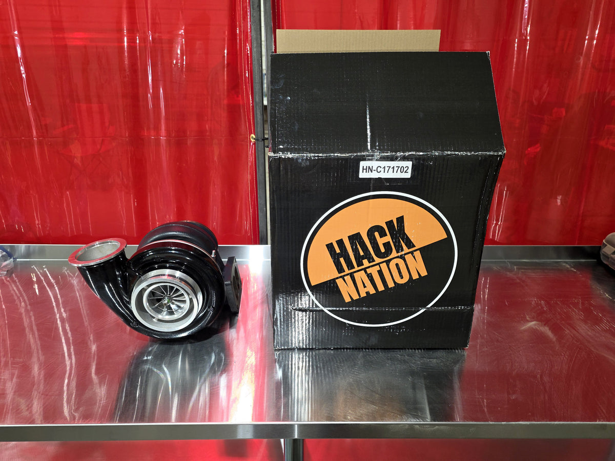 Hack Nation Stage 1 Turbo Detroit / ISXT-6 S400 (HN-171702S400) and box on shop table, wide view
