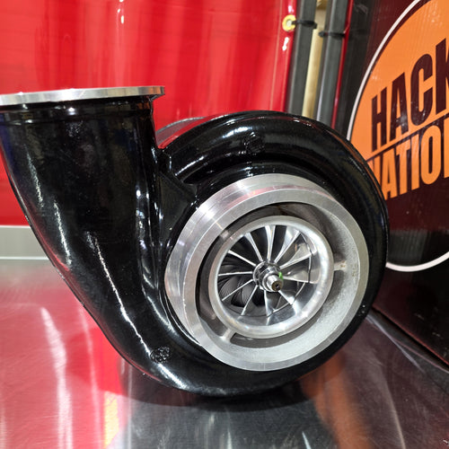 Hack Nation Stage 1 Turbo Detroit / ISXT-6 S400 (HN-171702S400) compressor inlet close-up, shop photo