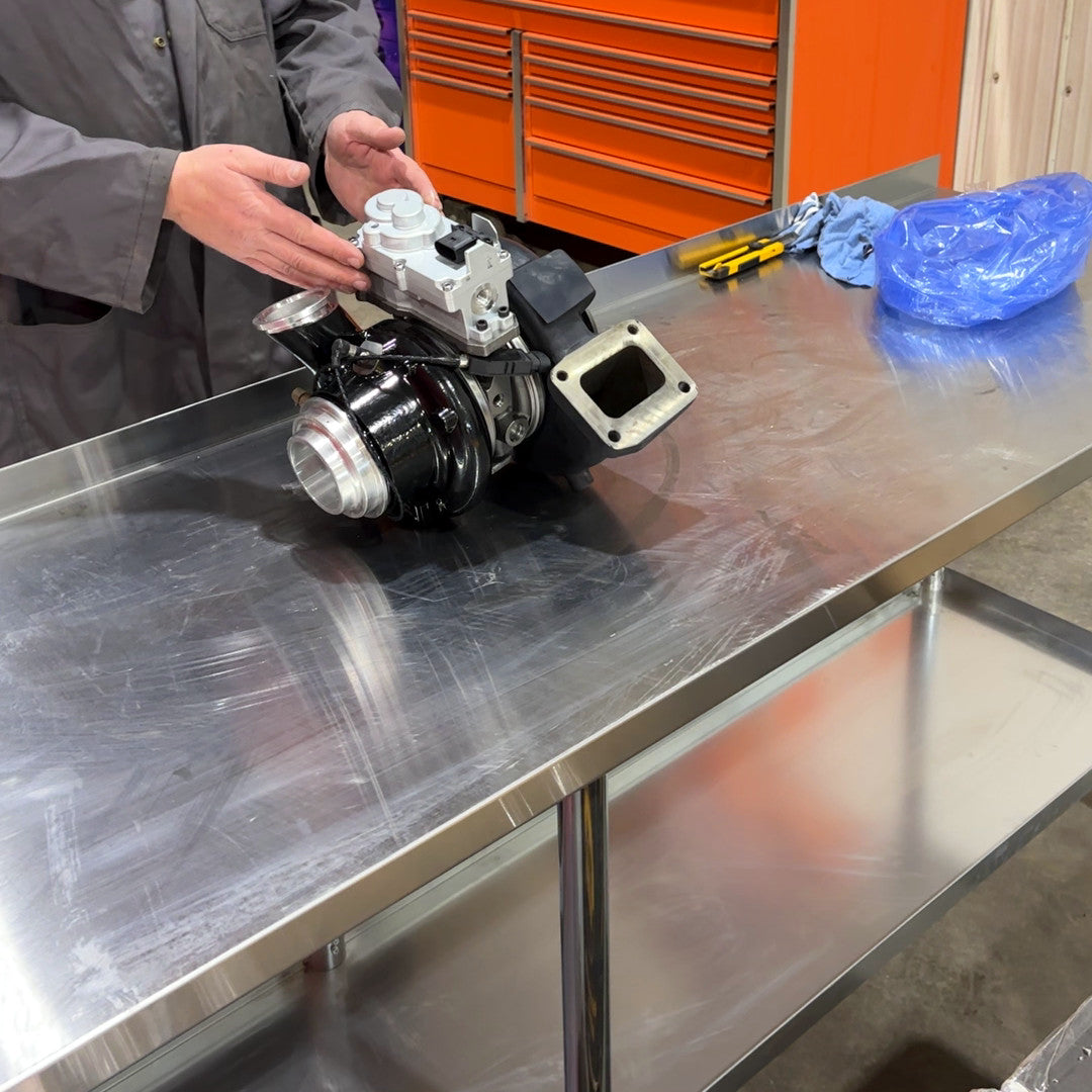 Hack Nation X15 Stage 1 Turbo NEW VGT w/ Actuator (HN-C5459711) side view on bench