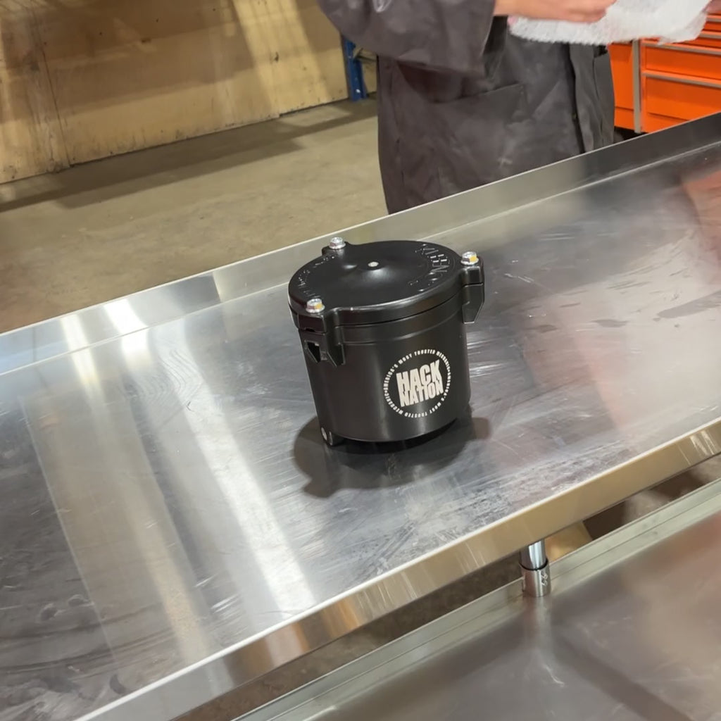 Hack Nation Oil Filtration System (HN-OFS) video of canister on bench
